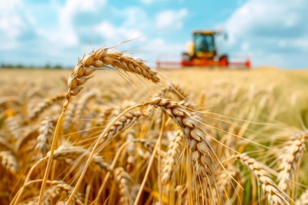 Agriculture a combine harvester collects grain on a farm on a summer day Harvesting