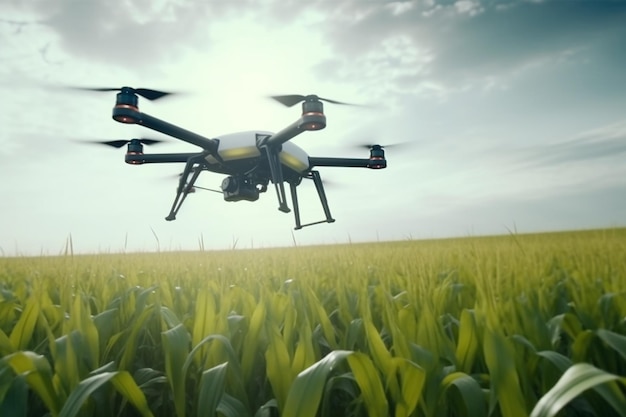 Agriculture drone fly to sprayed fertilizer on the sweet corn fields