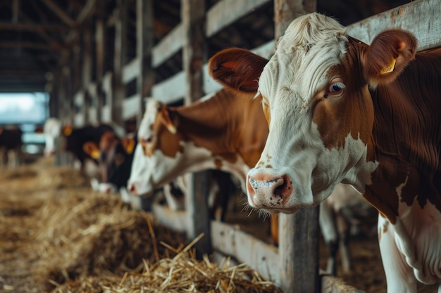 agriculture industryfarming and animal husbandry concept herd of cows washing on dairy farm