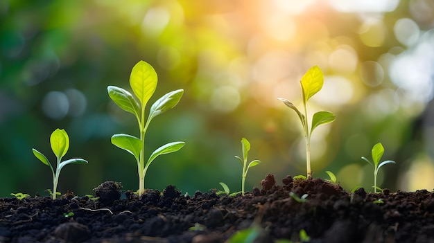 Agriculture and plant grow sequence with morning sunlight and dark green blur background