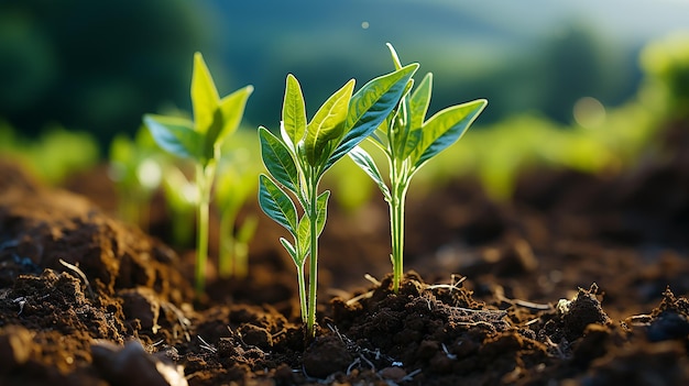 agriculture shot rows of young corn plants growing