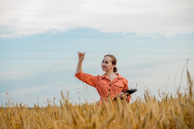 Agronomist holding test tube with barley grains in field, closeup. Cereal farming, oncept of wheat testing