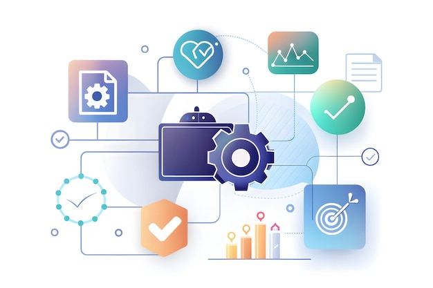 Photo ai algorithm and quality standards icons for isolated vector designs in the photo stock concept