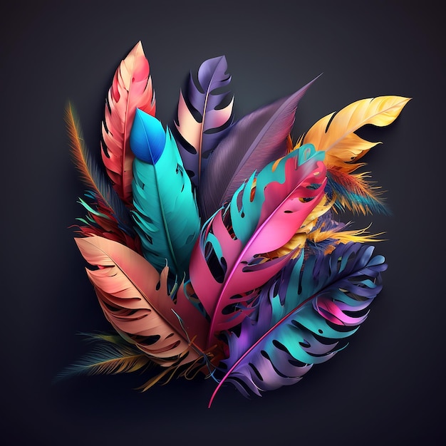 Ai art 3d colorful feathers for carnival composition