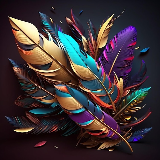 Ai art 3d colorful feathers for carnival composition