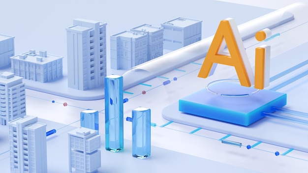 Ai artificial intelligence technology smart city 3d rendering