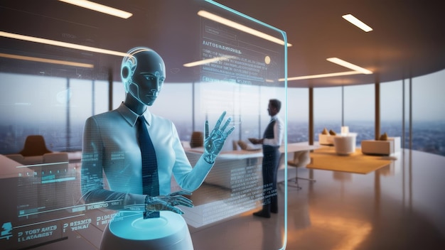 Photo ai assistant in futuristic office