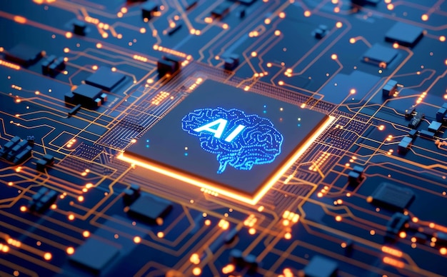 AI brain concept on computer chip showcasing technology and intelligence