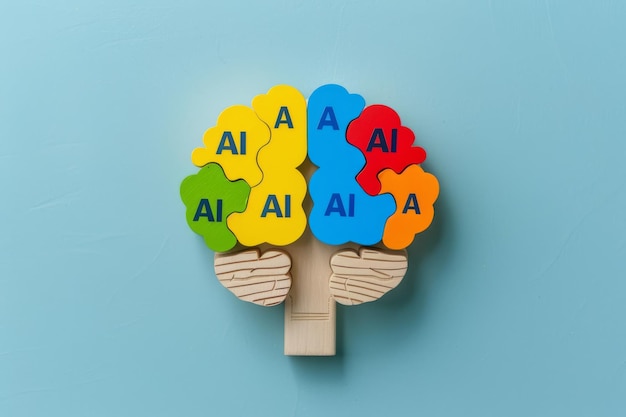 Photo ai brain tree model on blue background symbolizing artificial intelligence and growth in a modern