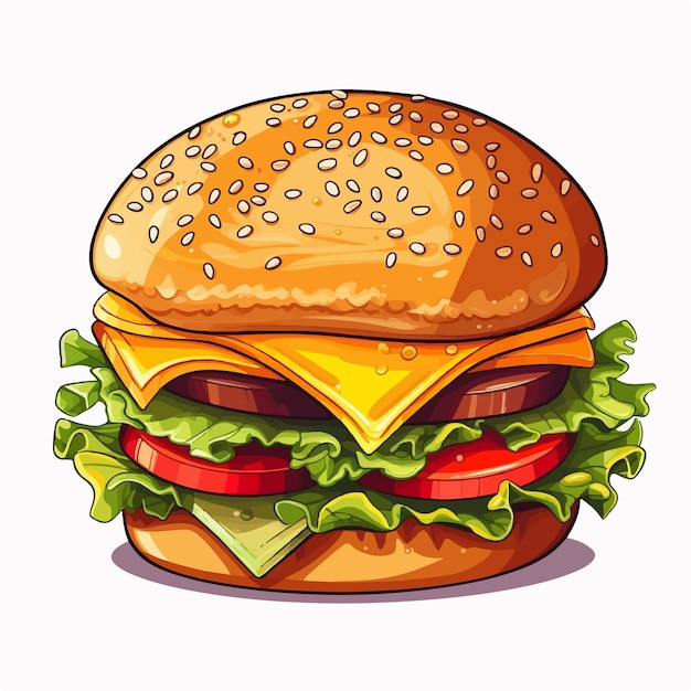 AI Burger Illustration Cartoon Style Art White Background