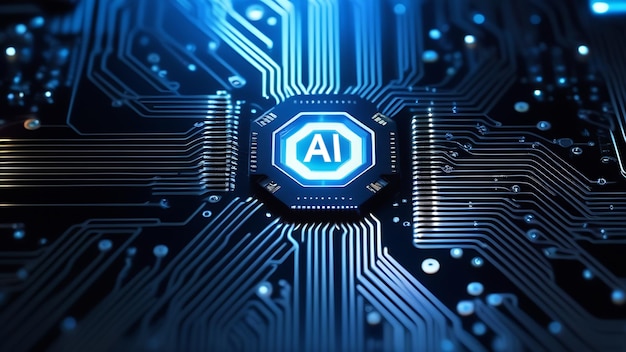 AI button chip on circuit Artificial intelligence neural network technology