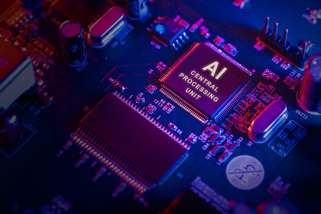 AI central processing unit chip in modern smart and learning electronic device