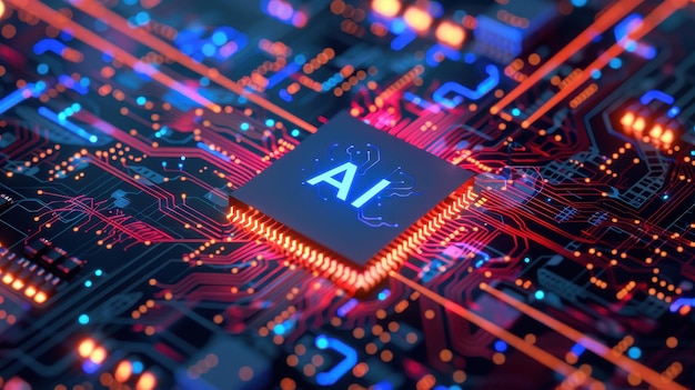 AI Circuit Board With Glowing Technology Connections and American Flag