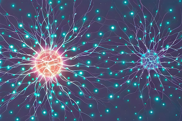 Photo ai of a cluster of neuron floats and branches out with axons and dendrites