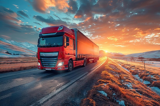 AI creates red truck sunset