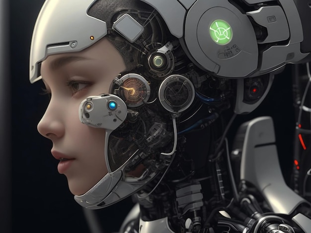 Photo ai ethics woman robot face next generation