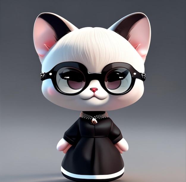 Ai fashion cat with glass cut cat cartoon