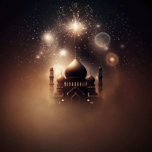 Ai geneaed illustration of muslim mosque with beautiful firework