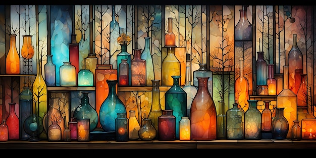 AI Generated AI Generative Abstract geometric glass crystal bottles containers Drawing painting