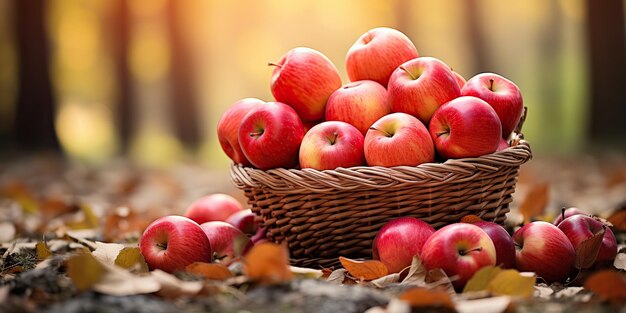 AI Generated AI Generative Autumn fall fresh organic red apples in wooden basket Graphic Art