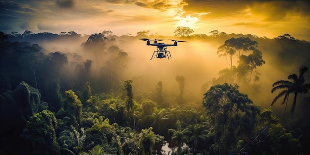 AI Generated AI Generative Beautiful green amazon forest landscape at sunset sunrise