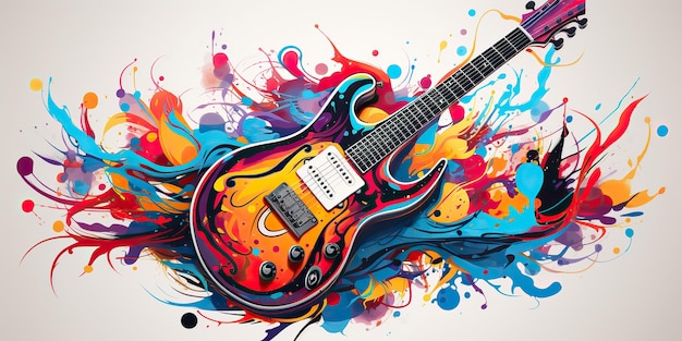 AI Generated AI Generative Draw paint sketch watercolor muisc guitar with color splash