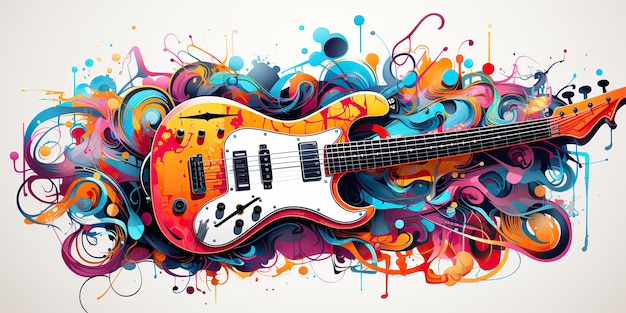 AI Generated AI Generative Draw paint sketch watercolor muisc guitar with color splash