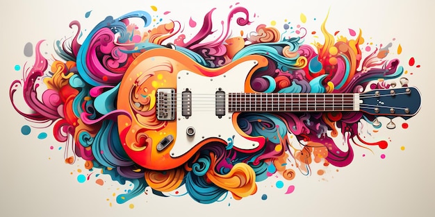 AI Generated AI Generative Draw paint sketch watercolor muisc guitar with color splash