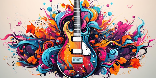 AI Generated AI Generative Draw paint sketch watercolor muisc guitar with color splash