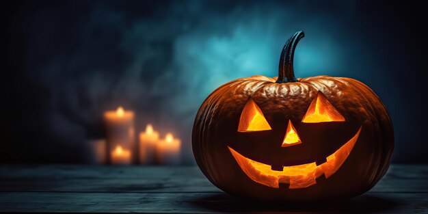 AI Generated AI Generative Halloween spooky boo scary horro night pumpkin with candle lantern Decoration mist holiday Graphic Art