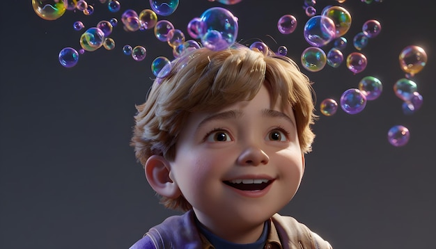 AI Generated AI Generative happy child with bubbles