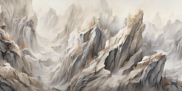 AI Generated AI Generative A mountain ridge with lots of gray rocks in the style of illusionistic