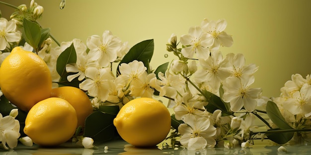 AI Generated AI Generative Nature outdoor flowers with lemon citrus and water