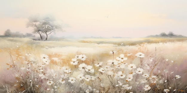 AI Generated AI Generative Nature outdoor landscape background field meadow with flowers