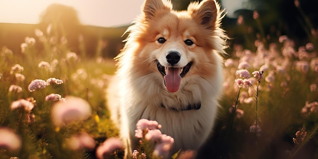 AI Generated AI Generative Outdoor nature field meadow pet animal happy smile dog