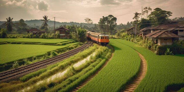 AI Generated AI Generative Photo illustration of asian countrysied adventure vacation train