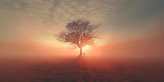 AI Generated AI Generative Photo illustration of fog mist mystic lovely tree of life