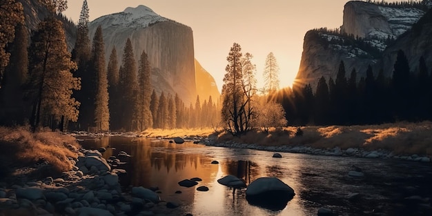 AI Generated AI Generative Photo realistic illustration of usa american Yosemite national park