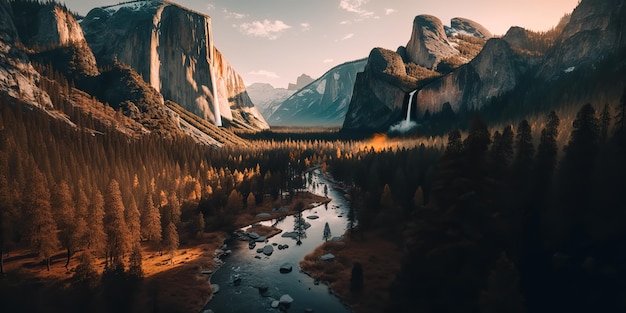 AI Generated AI Generative Photo realistic illustration of usa american Yosemite national park