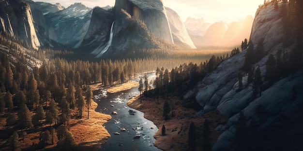 AI Generated AI Generative Photo realistic illustration of usa american Yosemite national park