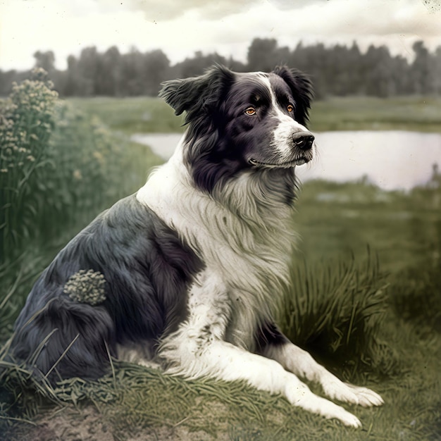 AI Generated AI Generative Photo realistic old vintage retro photo illustration of pet cute dog