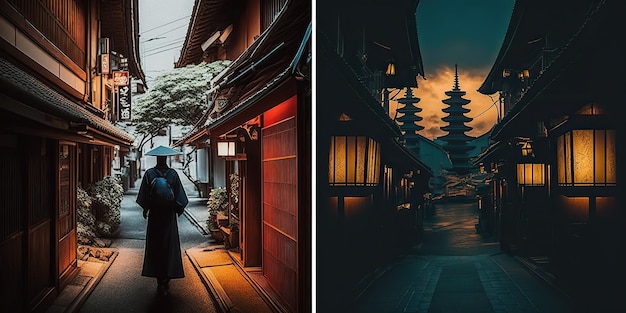 AI generated AI Generative photography illustration of ancient old vintage retro Japan Kyot