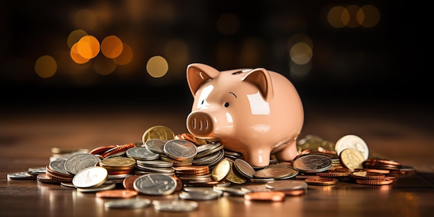 AI Generated AI Generative Piggy pig bank coins saving cash money deposit financial element