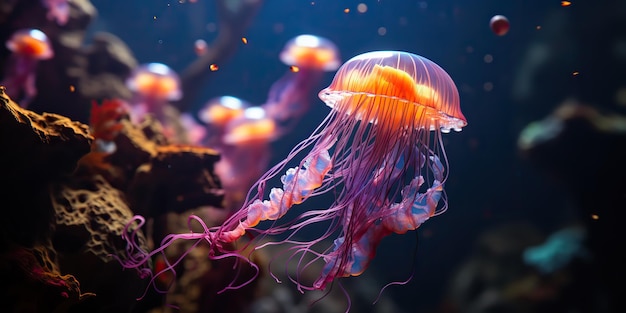 AI Generated AI Generative Red jellyfish underwater wildlife sea ocean aquarium life