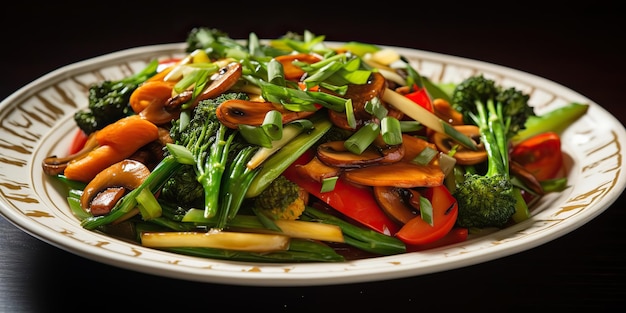 AI Generated AI Generative Stir fried fresh vegetables Healthy diet meal food on plate Dinner time