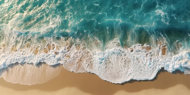 AI Generated AI Generative Top aerial drone air above view of ocean waves beach Island vacation