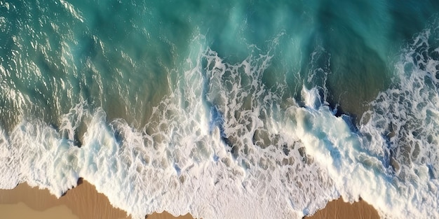 AI Generated AI Generative Top aerial drone air above view of ocean waves beach Island vacation