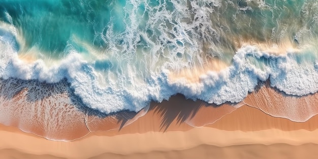 AI Generated AI Generative Top aerial drone air above view of ocean waves beach Island vacation