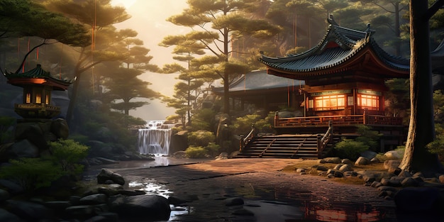 AI Generated AI Generative Traditional history asian Japanese Chinese temple building tower