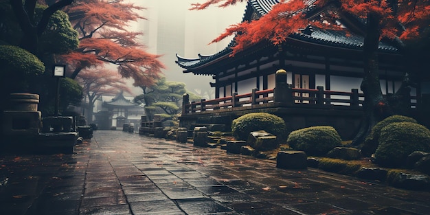 AI Generated AI Generative Traditional history asian Japanese Chinese temple building tower